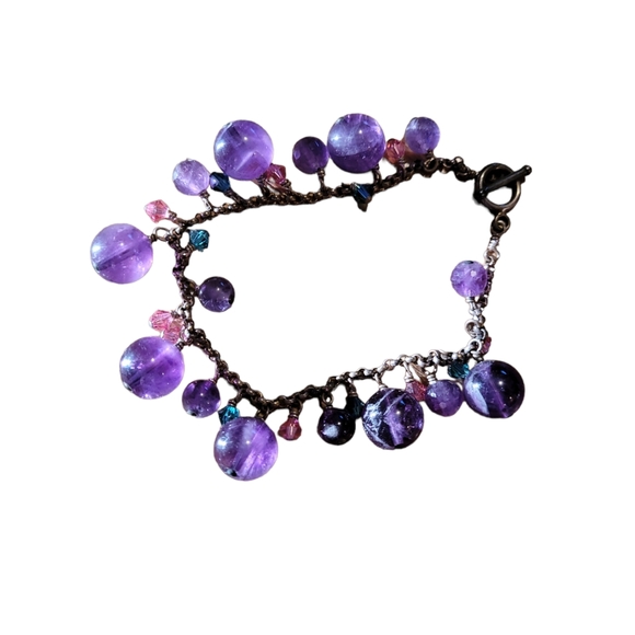 VINTAGE women's bracelet Amethyst bracelet. Handmade in the USA. purple violet - Picture 2 of 2